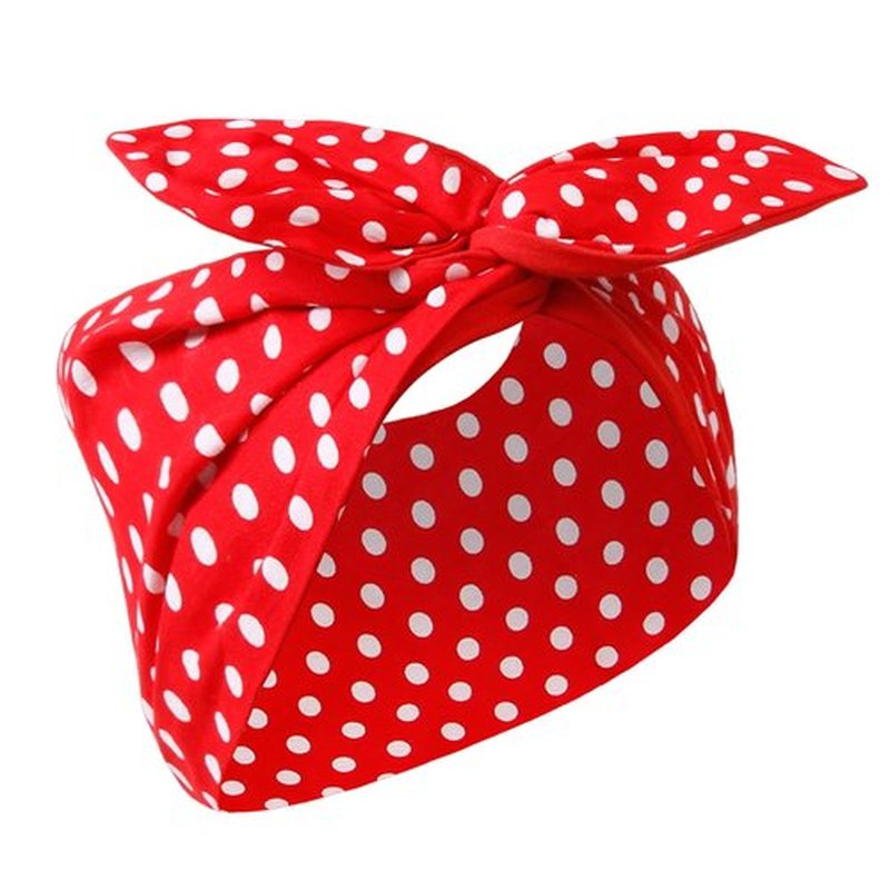 Huachi Red and White Polka Dot Bandana Headband Vintage Wire Hairband with Bow Wide Headbands Retro 50s Hair Accessories for Women