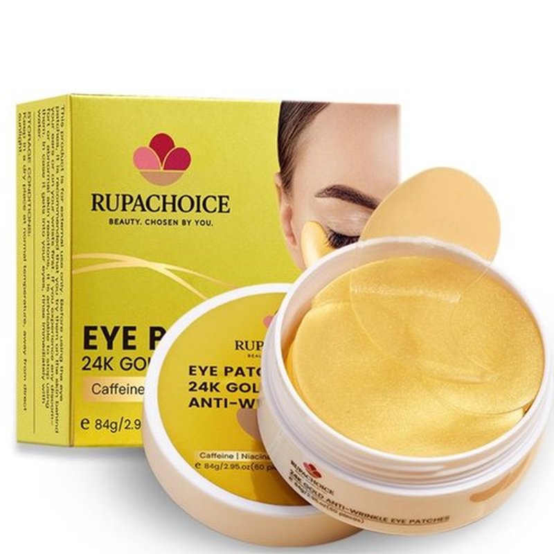 Rupachoice Under Eye Patches, 24K Gold Hydrogel Eye Patches with Caffeine + Niacinamide + Ectoin, Cooling Depuffing Eye Gel Pads for Dark Circles, 30 Pairs (60 Pieces)