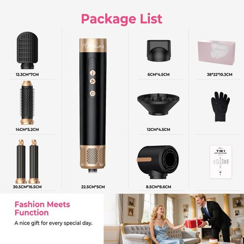 Atopskins 7 in 1 Blow Dryer Brush, Air Wrap Brush Set Hair Dryer Brush 110,000 RPM with Negative Ion Hair Styler Dry, Curling, Volumizing, Straightening and Styling (Black)