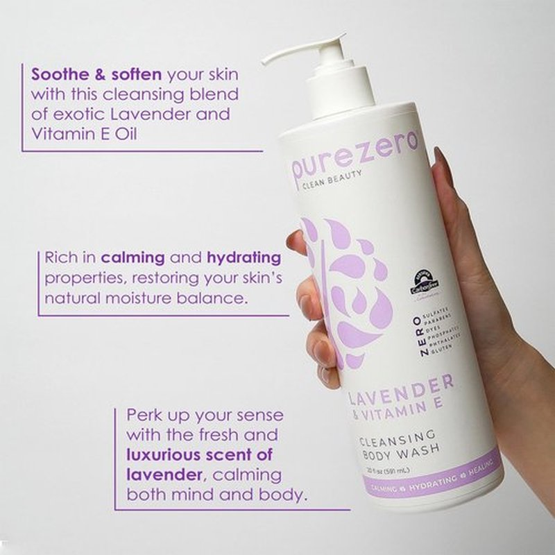 Purezero Lavender & Vitamin E Body Wash - 20 oz Calms and Invigorates Skin, Leaves Skin Hydrated and Moinsurized