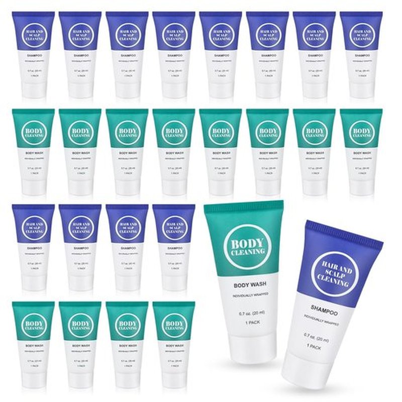 Skiennix Travel Size Shampoo & Body Wash Set - Mini Toiletries for Men & Women | 0.7 oz (60 Pack)
