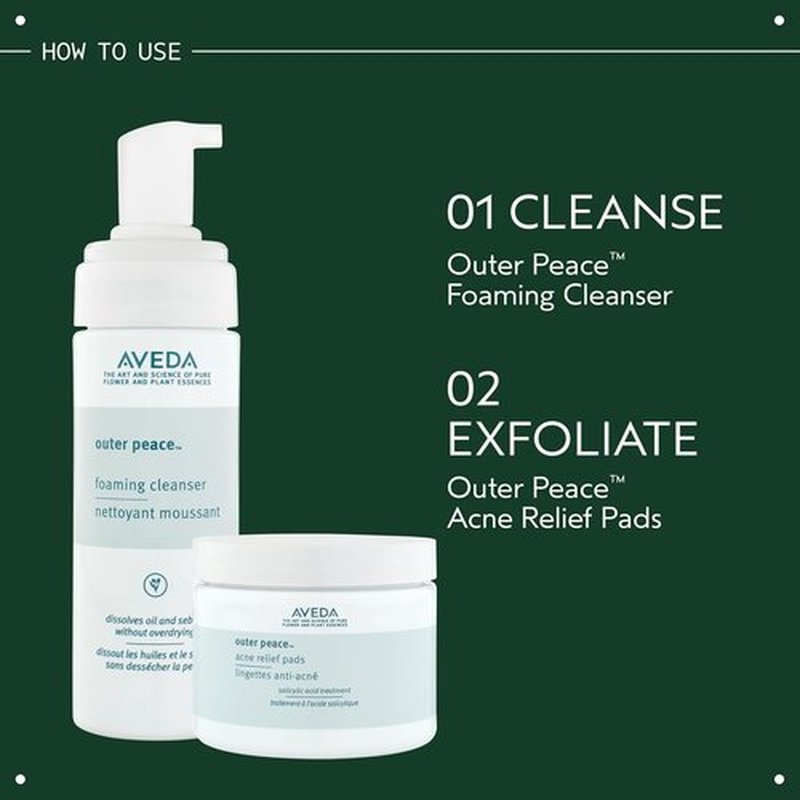 Aveda Outer Peace Acne Relief Pads - Salicylic Acid Exfoliation & Pore Unclogging | 50 Count