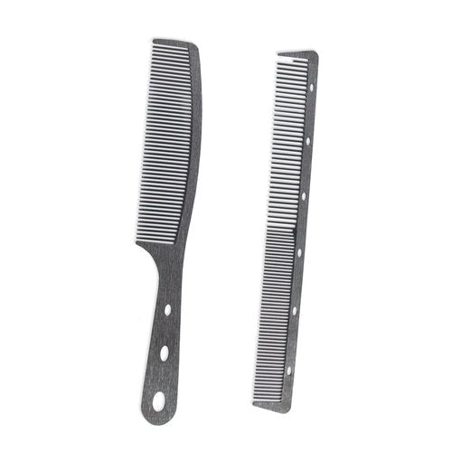 Dolmifapro 2 Pcs Black Metal Comb, Stainless Steel Fine Tooth Comb, Anti Static comb, Heat Resistant, Professional Barber Comb Set, hair combs for men, Wood Grain Design
