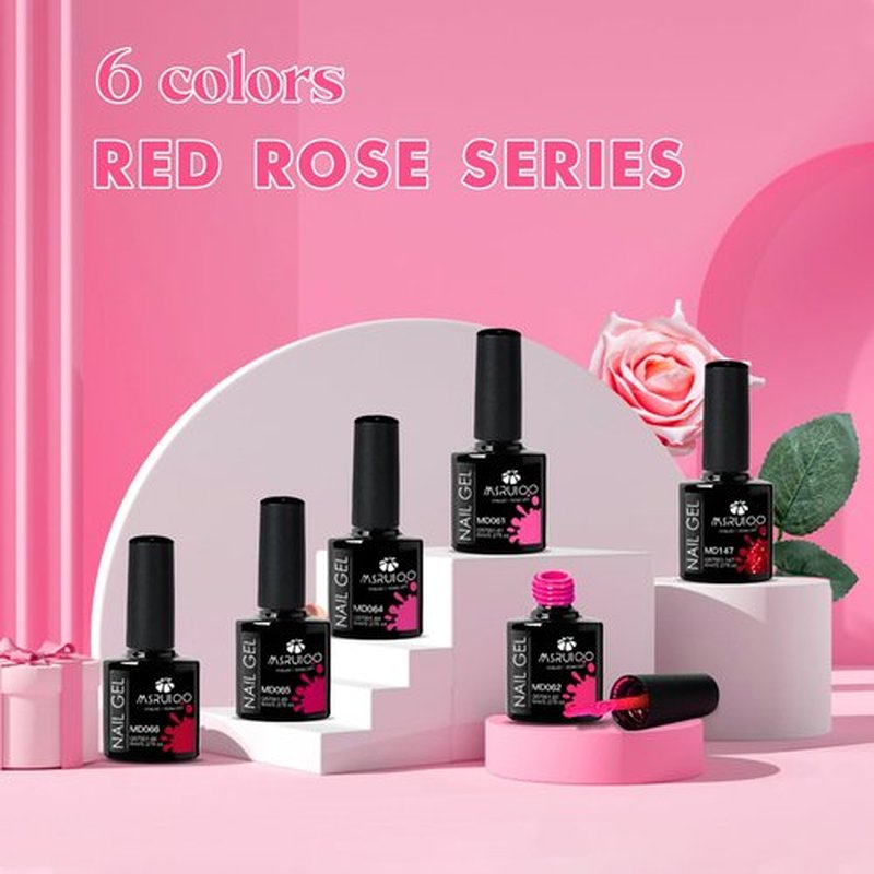 MSRUIOO Gel Nail Polish Set 6 Colors Hot Pink Rose Red Nail Gel Polish Kit Red Glitter Nail Polish Shimmer Nail Art Design DIY Home Salon Manicure Valentines' day Gifts for Women Girls
