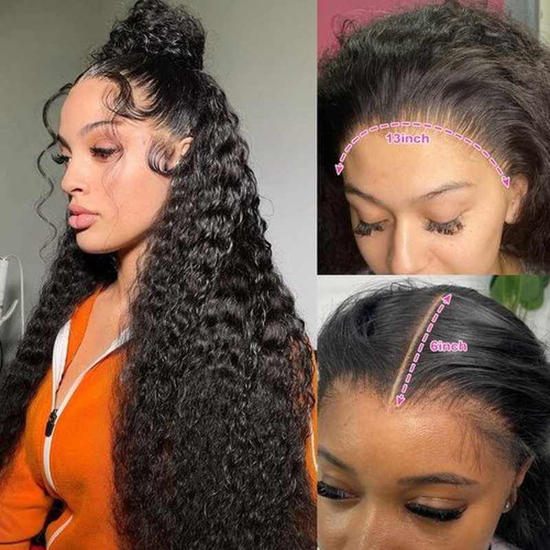 Ferzzon Bling Hair 13x6 Deep Wave Lace Front Wigs Lace Frontal Wigs Human Hair for Women Glueless Curly Lace Front Wig Curly Wig Pre Plucked with Baby Hair 180 Density Natural Color 30 Inch