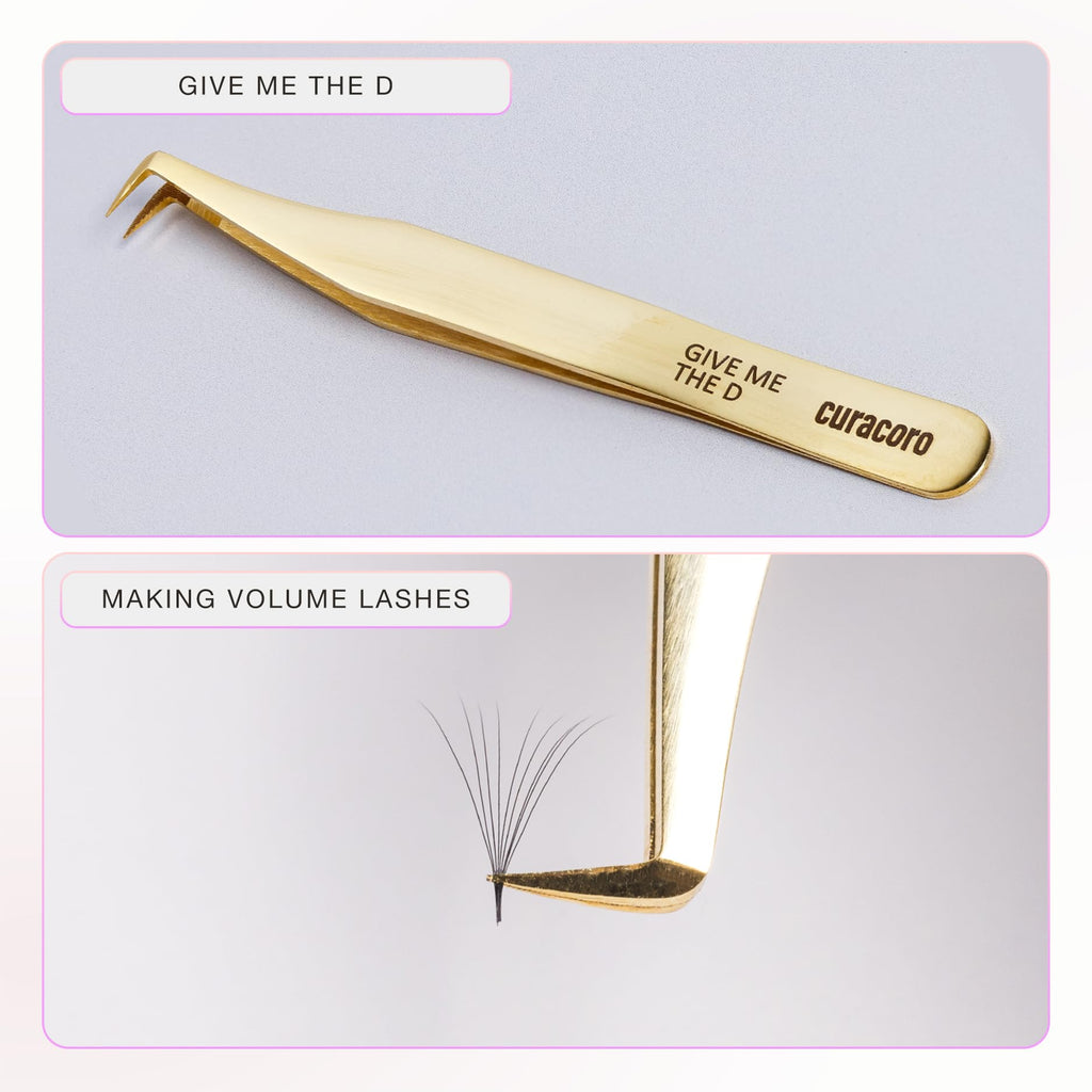 Curacoro Lash Tweezers, Fiber Tip Grip (Silver, Give Me the D)