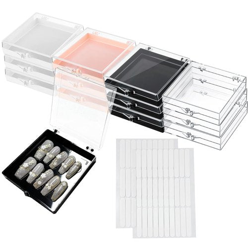 Sawvolker 12PCS Press On Nail Packaging Storage Box,Square Plastic Nail Case Storage Display Box for False Fake Nails Press on Nails Organizer for Small Business Home Nail Salon Use