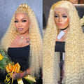Belaved 28 Inch Deep Wave Wigs Human Hair 613 Blonde Lace Front 13x6 HD Transparent Curly 100% Real Human Hair 180% Density Pre Plucked No Synthetic Blend No Tangle No Shedding Triple Lifespan