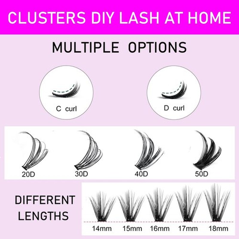 Cluster Lashes 240pcs 40D DIY Eyelash Extension D Curl Long Individual Lashes Mixed Tray Faux Mink Lash Clusters Extensions 0.07 Black (40D-0.07D-14-18mm)