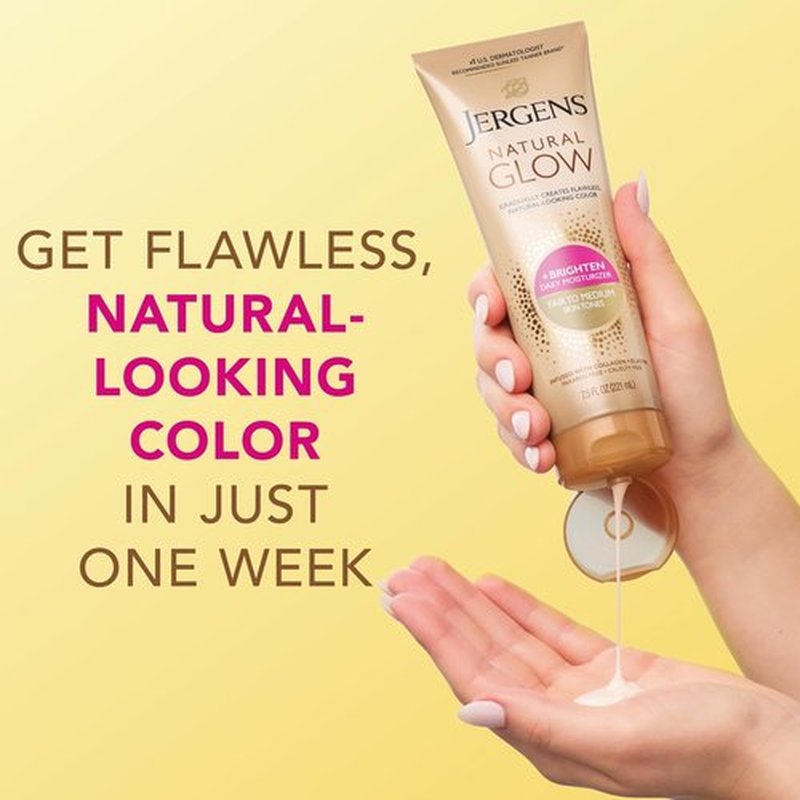 Jergens Natural Glow Self Tanner Lotion - Sunless Tanning for Fair to Medium Skin - 7.5 Oz Daily Moisturizer with Coconut Oil & Vitamin E