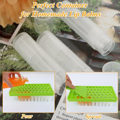 LANIAKEA 100PCS Lip Balm Tubes with Caps and Filling Tray and Spatula Set, Clear Lip Balm Container Tubes Empty Chapstick Tubes Empty Bulk for DIY Lipstick Homemade 3/16 Oz (5.5 ml)