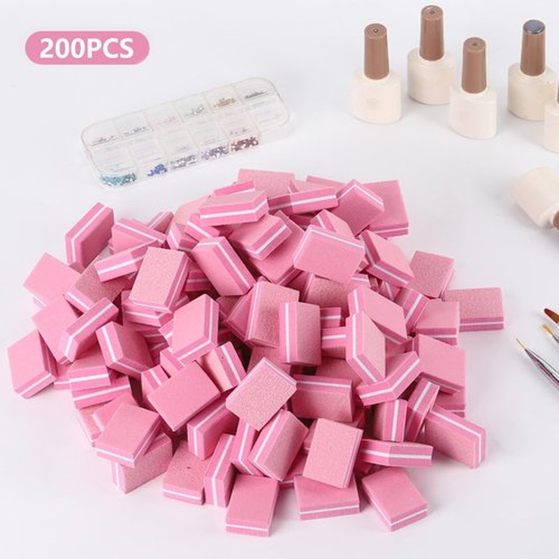Nail Buffers 200 Pcs Mini Nail Buffer for Natural Nails 100/180 Grit Buffers for Nails Polishing(Pink)