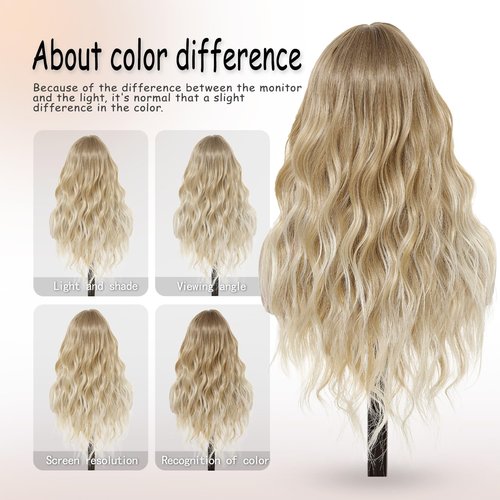 GUOJIAN Long Wave Wig 26inch Ombre Ash Blonde 13x5x1 HD Lace Front Synthetic Wavy Wigs For Women Heat Resistant Curly Wig for Cosplay Halloween Daily Use