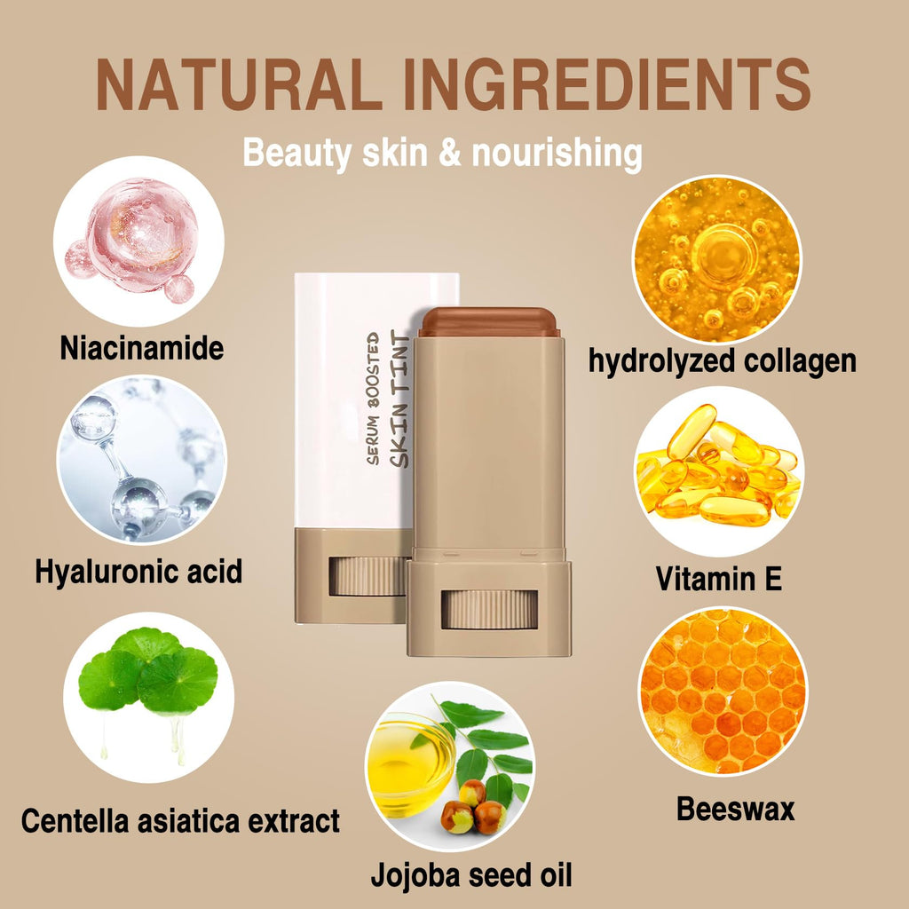 2 Pcs Beauty Balm Serum Boosted Skin Tint, Hydrating Concealer Stick, Lightweight Solid Tinted, Moisturizer Contour Stick Foundation for Women, Natural & Flawless Finish（#3）