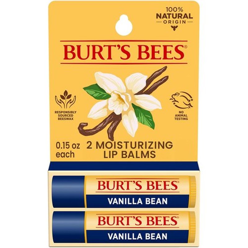 Burt's Bees Lip Balm - Vanilla Bean | Natural Moisturizer with Beeswax | 2 Tubes, 0.15 oz Each