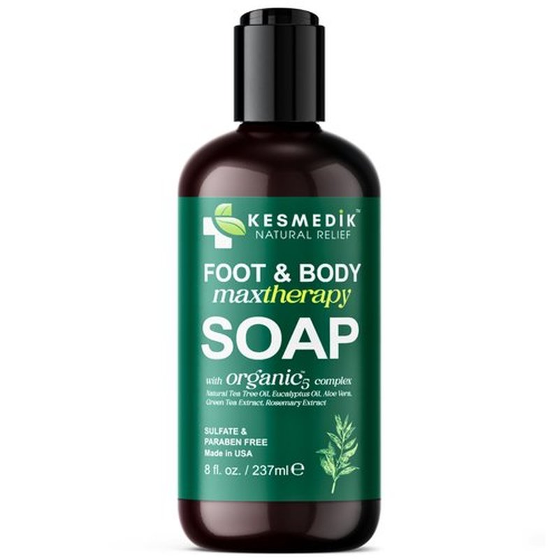 KESMEDIK Tea Tree Oil Soap Body Wash with Peppermint for Foot & Body, Antifungal & Antibacterial Support Cleanser, Helps Soothe Ringworm, Athlete’s Foot, Jock Itch, Acne & Body Odors