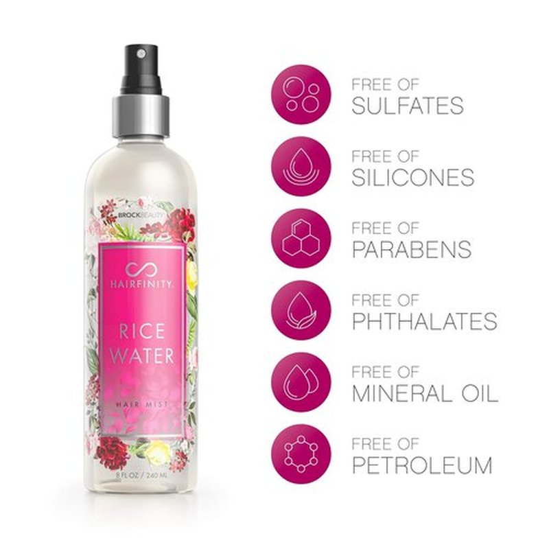 Hairfinity Rice Water Hair Mist - Nourishing Formula for Damaged, Dry, Curly Hair | 8oz Silicone & Sulfate Free