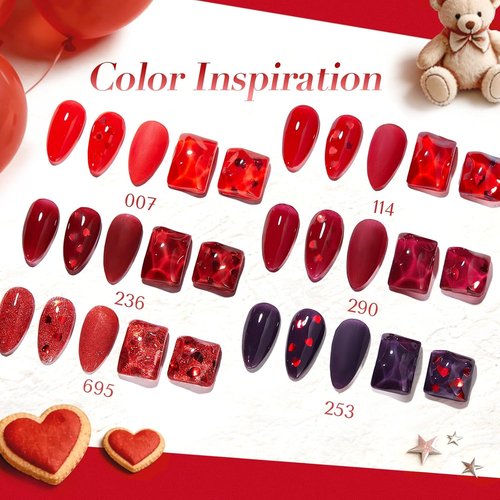 AZUREBEAUTY Dip Powder Starter Kit - Red Glitter & Heart-Shaped Sequins | 6 Colors for DIY Nail Art