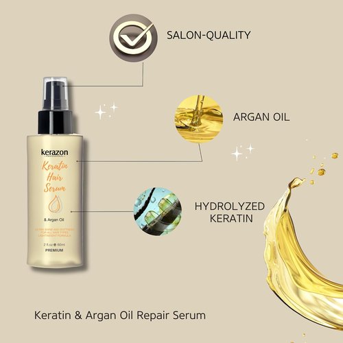 Kerazon Keratin Hair Serum - Argan Oil Smoothing Treatment for Dry, Damaged Hair | Anti-Frizz Formula