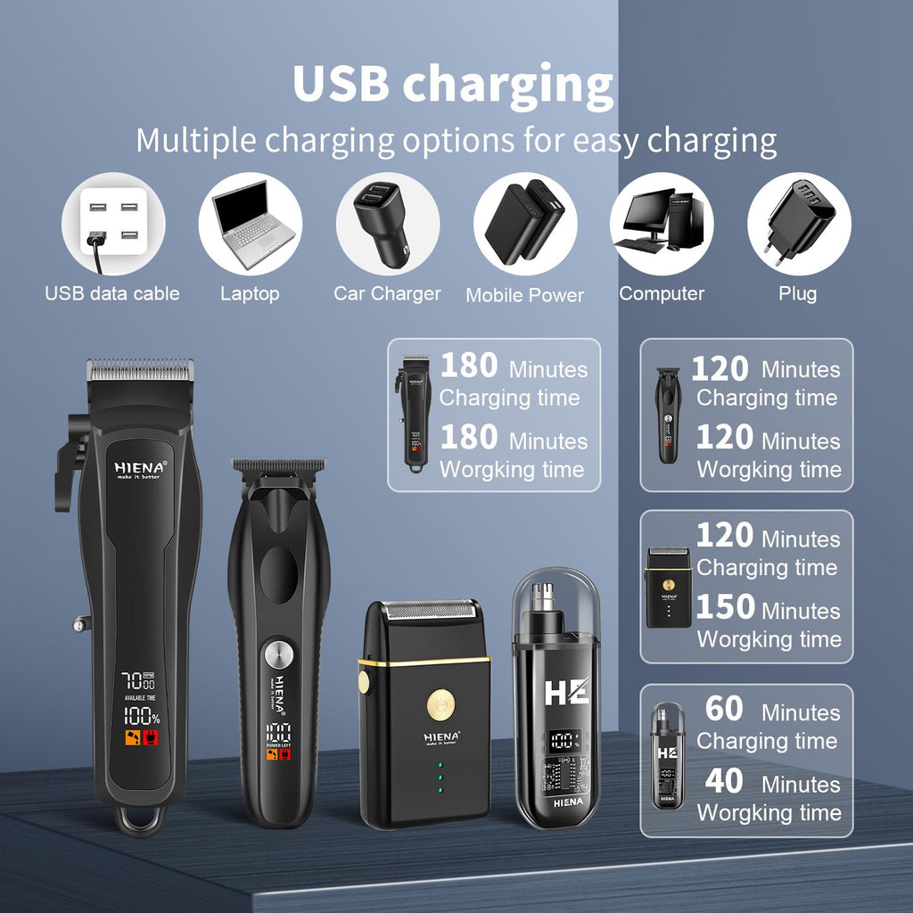HIENA PRO Hair Clippers for Men Professional, Cordless Barber Kit with Electric Hair Clipper & T-Blade Beard Trimmer Foil Shaver, Men's Hair Cutting Kit