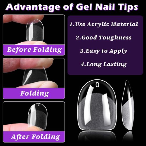 510pc Extra Short Oval Nail Tips, Soft Gel Nail Tip XS Fake Nails Oval Artificial Fingernail, 15 Sizes Full Cover Clear Press on Nail Short Acrylic Nails Tips for Nail Extension, Press Nails Making