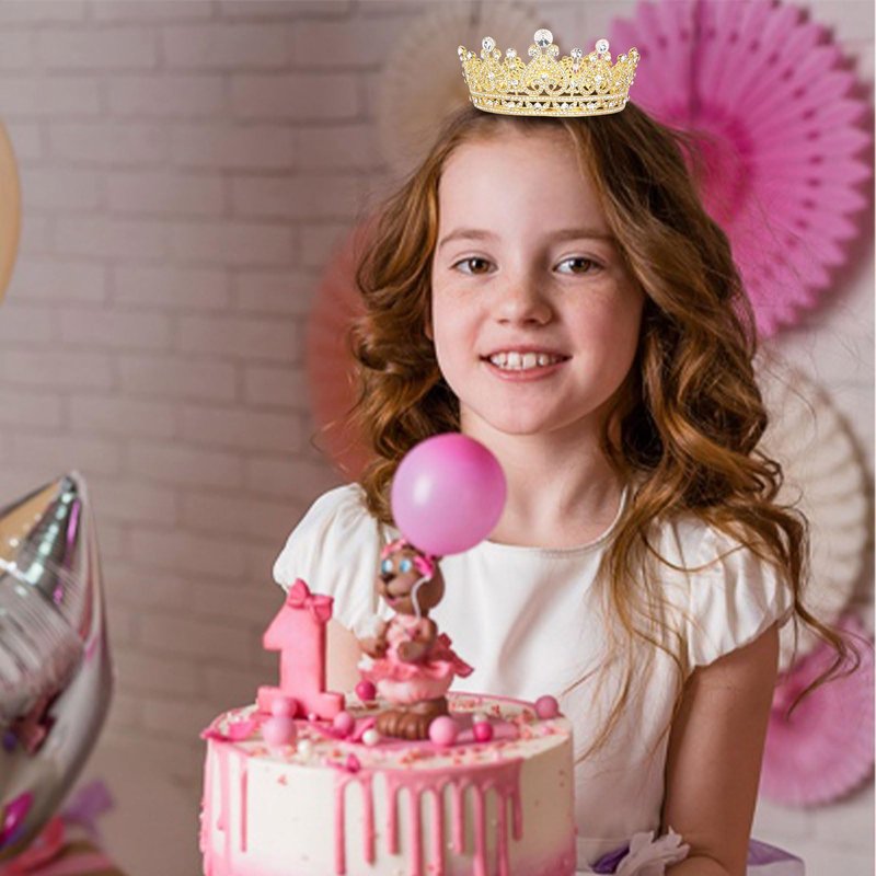 YARIEW Small Gold Crystal Crown Flower Bouquets Accessories Rhinestones Wedding Cake Topper Birthday Crown Cake Decorations
