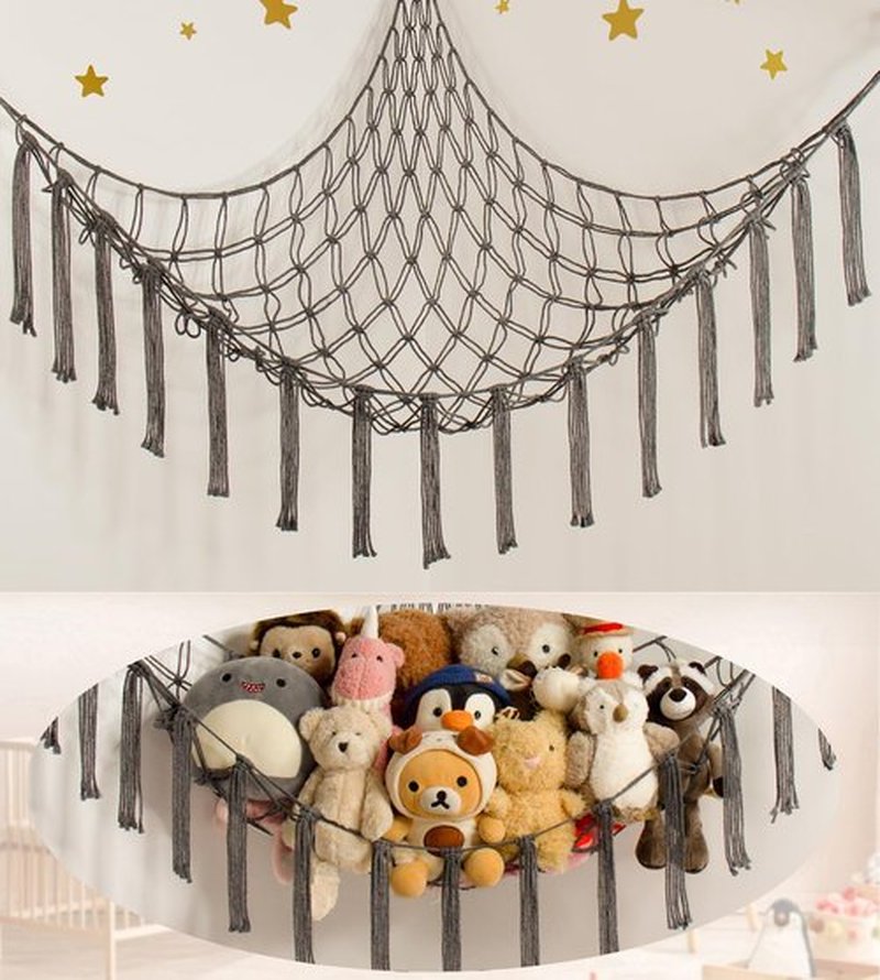 Mirolam Stuffed Animal Storage Hammock - Large Grey Toy Organizer for Baby Nursery Decor
