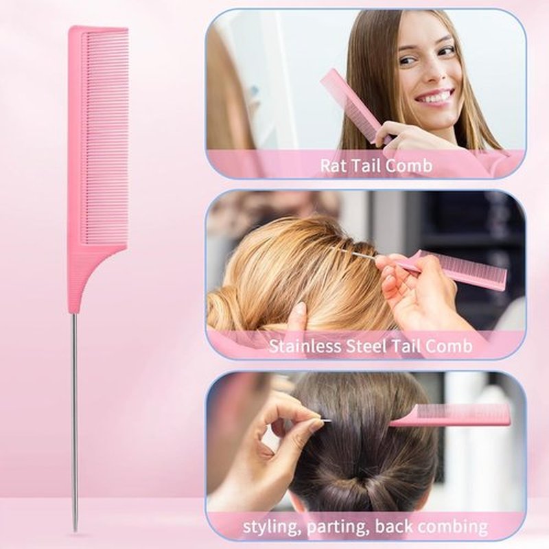 Hair Brush Set with Continuous Spray Bottle，Slick Back Hair Brush Back Brushing, Combing, Slicking Hair (PINK)