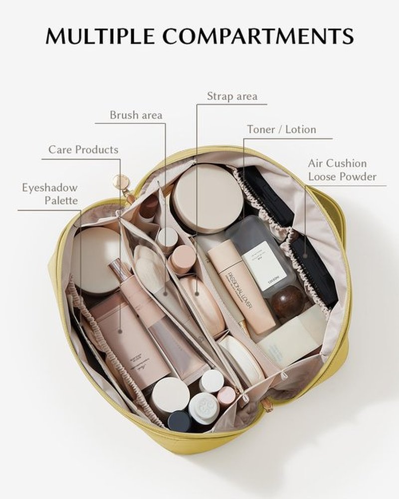 EACHY Travel Makeup Bag - Large Capacity Waterproof PU Leather Cosmetic Organizer for Skincare & Essentials