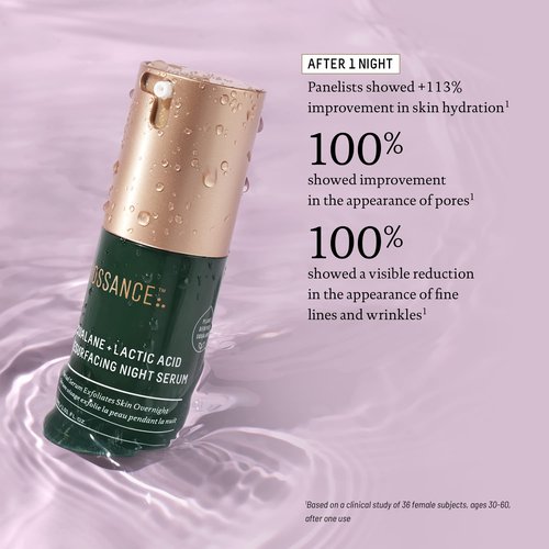 Biossance Squalane + Lactic Acid Resurfacing Night Serum - Vegan 10% Lactic Acid Face Serum for Skin Texture and Fine Lines - Gentle Night Exfoliant, Hydrating - Pore Reducer for Face, 1.0 Ounce
