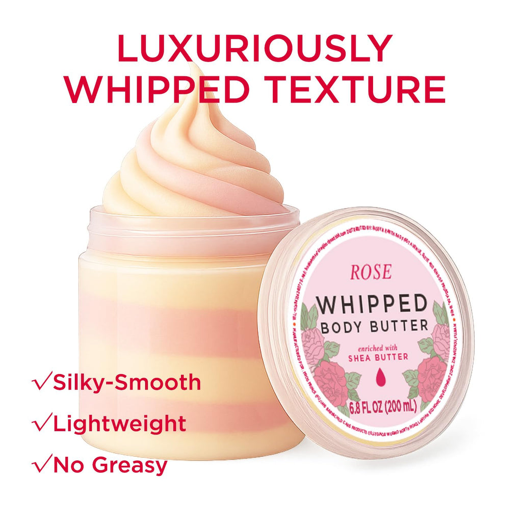 Princess Belle Rose Whipped Shea Body Butter, Body Moisturizer for Dry Skin, Mens and Womens Body Care, Leaves Skin Feeling Moisturized and Soft-200ml(6.8 floz)