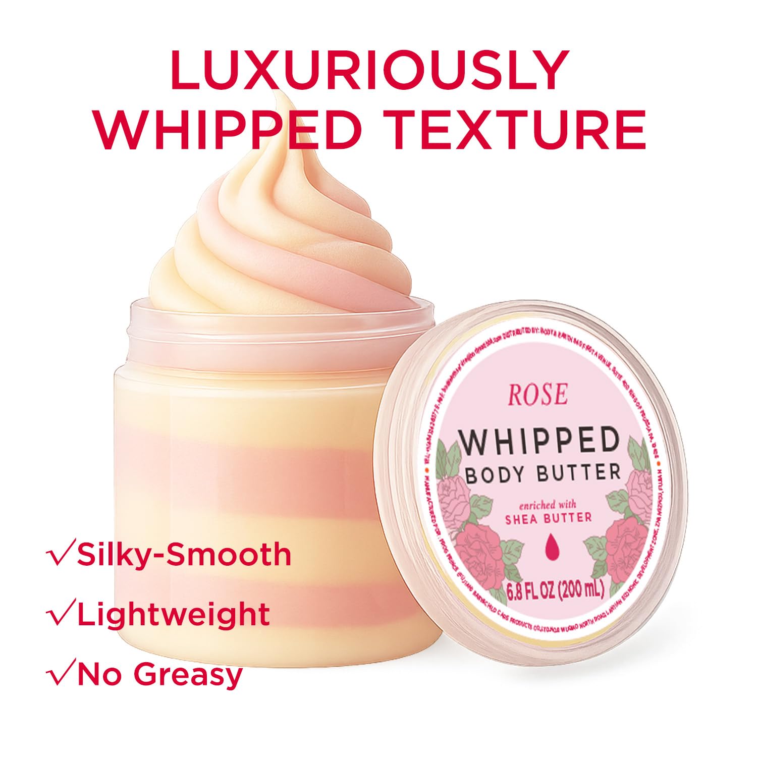 Princess Belle Rose Whipped Shea Body Butter, Body Moisturizer for Dry Skin, Mens and Womens Body Care, Leaves Skin Feeling Moisturized and Soft-200ml(6.8 floz)