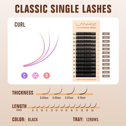 Classic Volume Lash Extension, 0.05 C Curl 9-20mm Mixed Eyelash Extension Lash Trays, Super Matt Black Individual Lash Extensions for Professional Salon Use