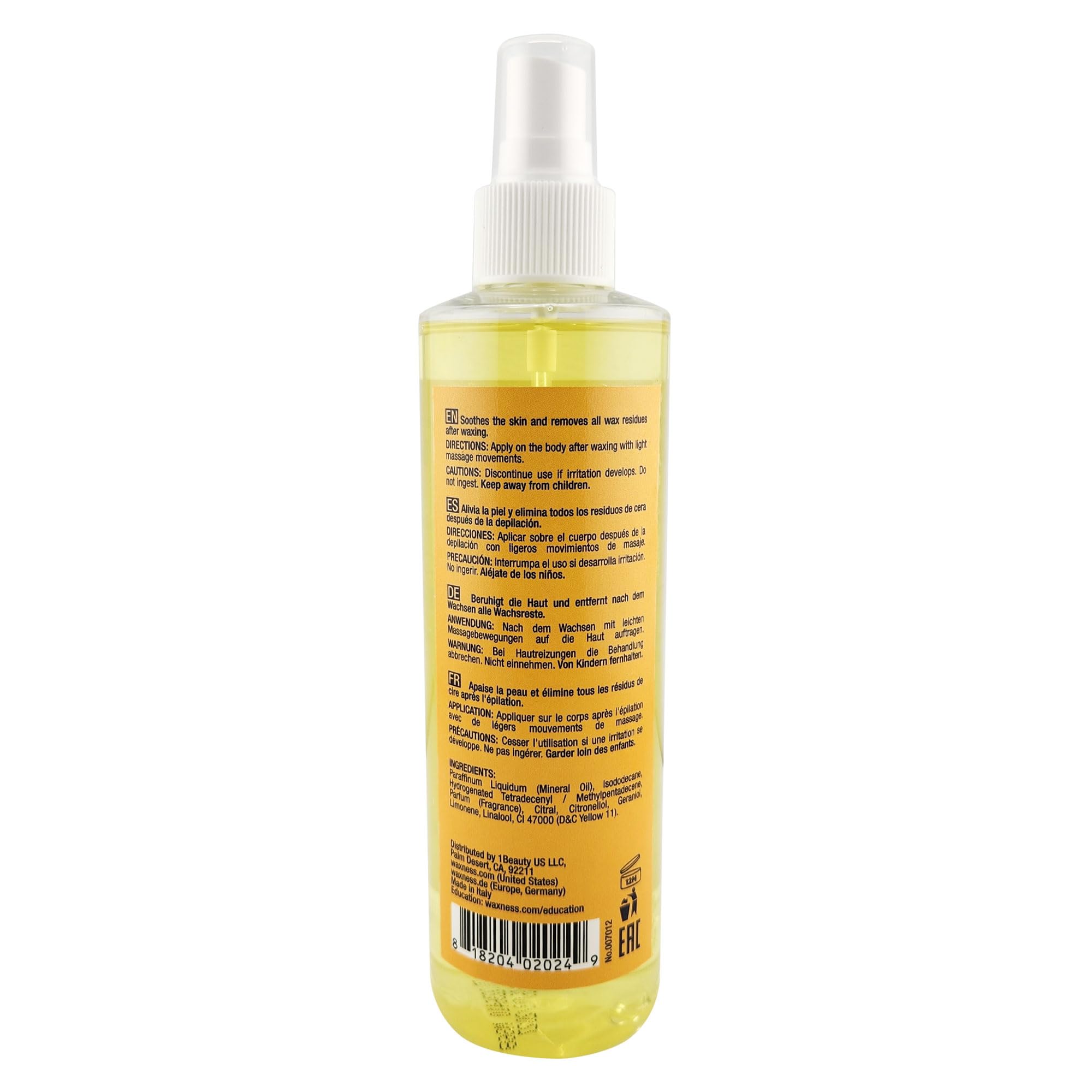 Waxness Post Waxing Oil Lemon Scented 8.45 oz (250 ml) – Removes Wax Residue, Moisturizing After Wax Oil for Smooth Skin – Made in Italy