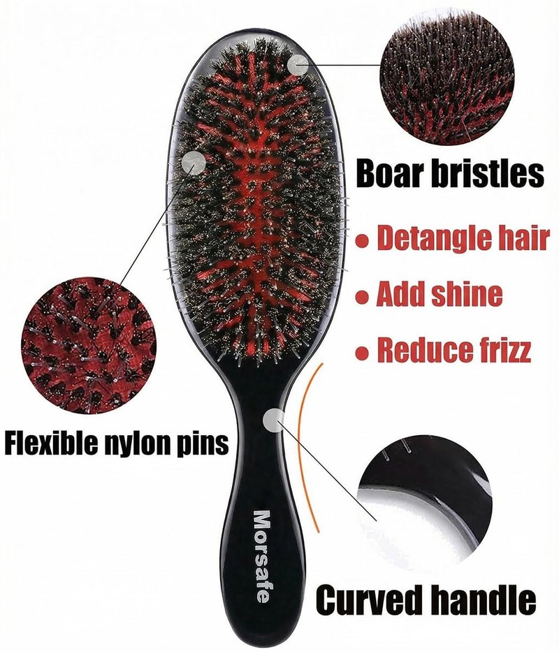 ﻿Boar Bristle Paddle Detangling Hair Brush Comb Set for Curly Fine Wavy Natural Tangled Hair, Anti-frizz Styling Hairbrush for Women Men, Boar Nylon Mixed Bristle Cushioned Brush