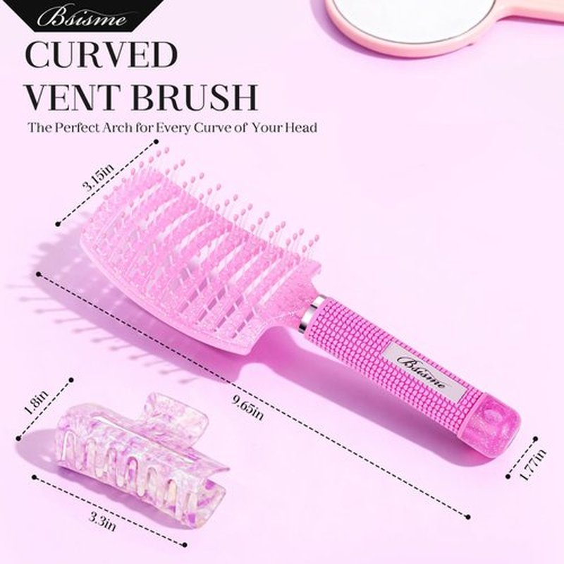 Bsisme Hair Brush with Hair Clips, Vented Brush for Faster Blow Drying, Detangler & Frizz-Free on Women Girls Kids Curly Wet Thick Fine Hair, Ideal Valentine's Day, Mothers Day, Birthday Gift for Her