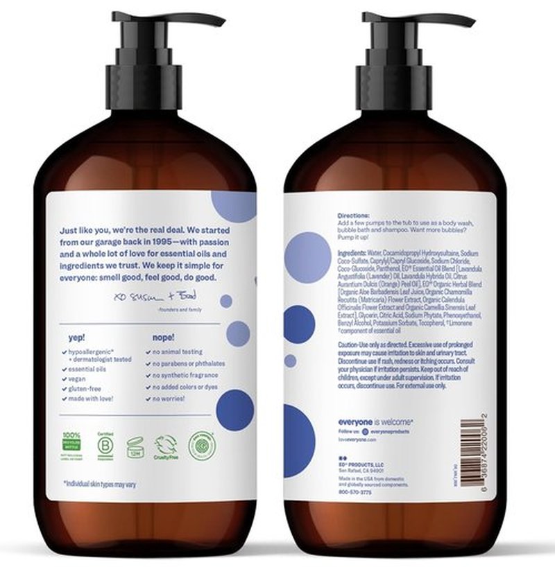 Everyone 3-In-1 Kids Soap - Lavender Lullaby Body Wash, Bubble Bath & Shampoo | 32 Oz (Pack of 2)