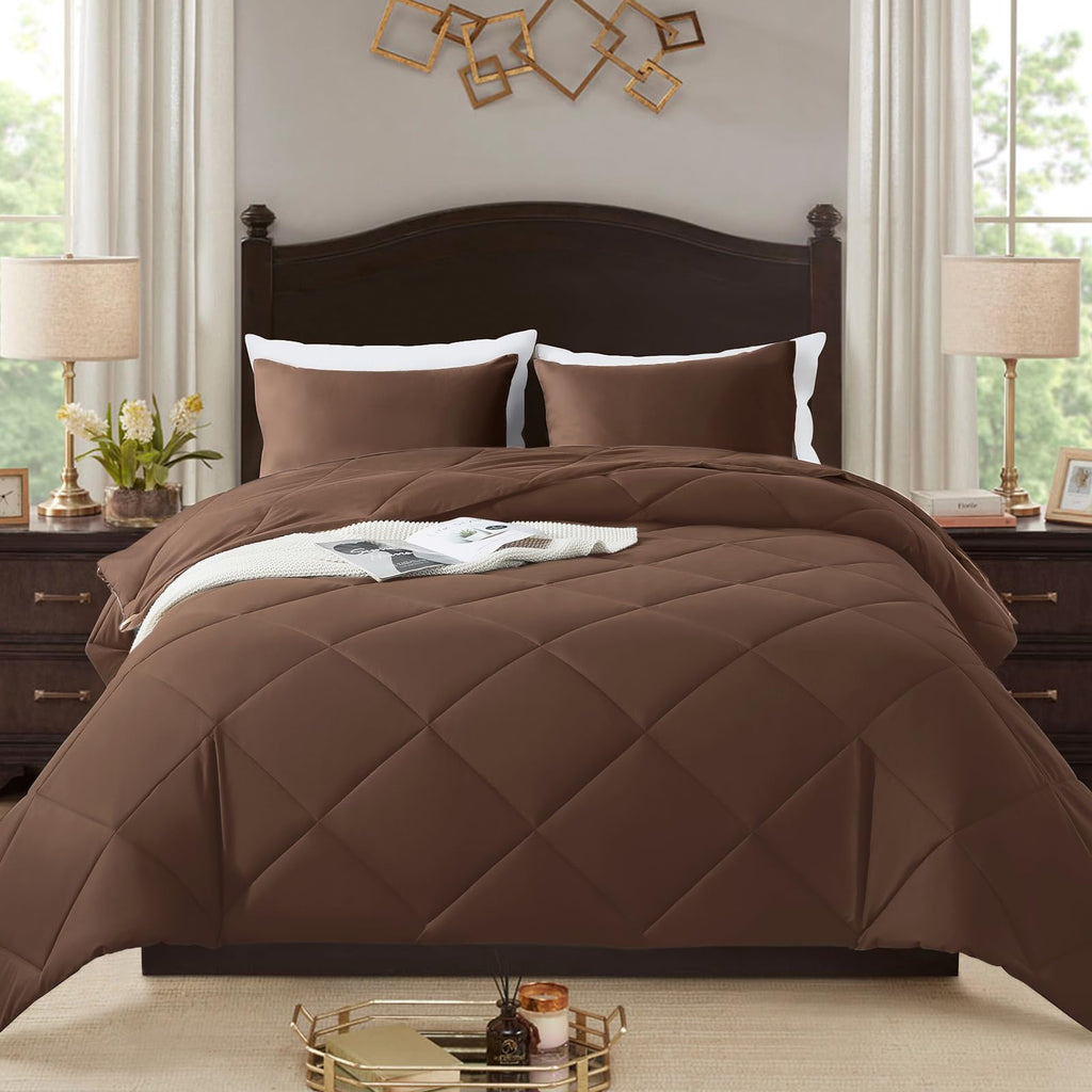 SUVAMJAM 3-Piece King Comforter Set,All-Season,Soft & Hypoallergenic &Breathable Bedding,Polyester Quilted,Down Alternative(Comforter*1 & Pillowcases*2),Chocolate