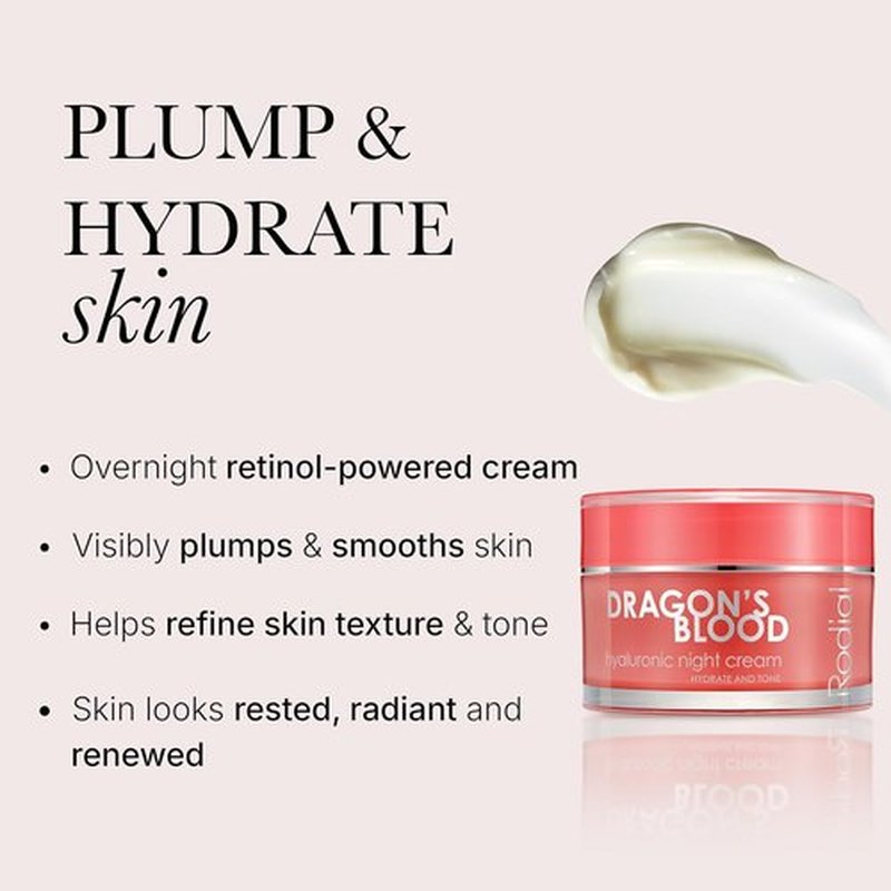 Rodial Dragon's Blood Hyaluronic Night Cream - Hydrating & Rejuvenating | 1.7 Fl Oz