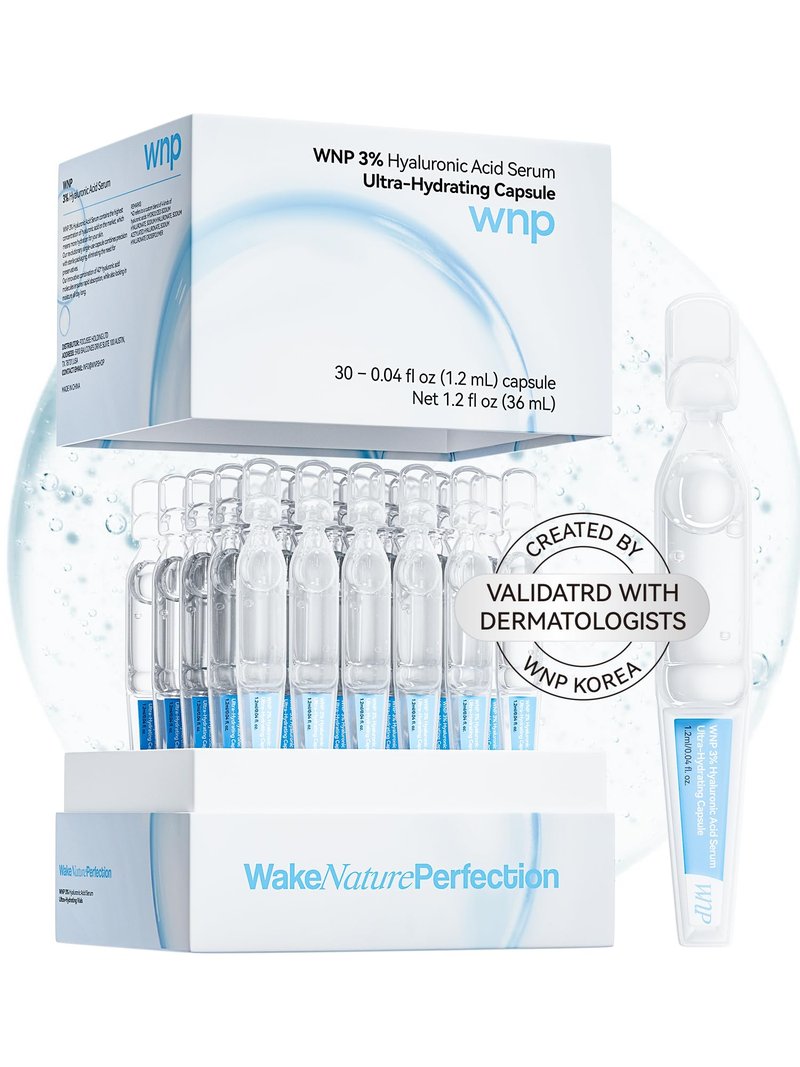 WNP Hyaluronic Acid Serum 3% for Face with 4D Multi-Layer Hydration | Ultra Hydrating Anti-Aging Serum | Moisturizer for Dry & Sensitive Skin | Pre-Makeup Skincare | Single-Use Vials 30PCS