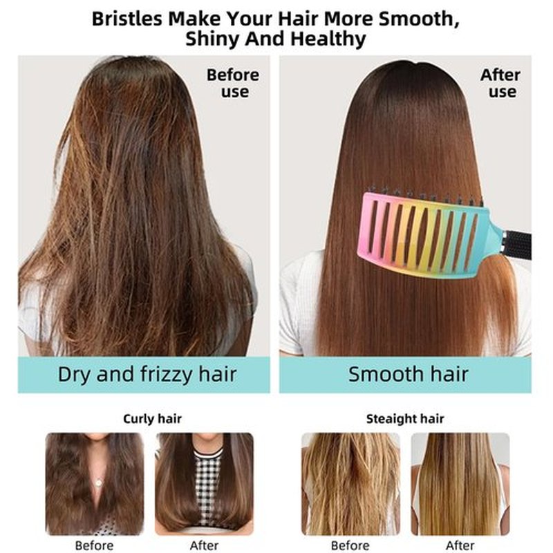 OZKVS Round & Paddle Brush Set, 4 Piece Boar Bristle Brush Set for Fine & Thick Hair, Blow Drying for Women & Men, Curl Defining & Wet Hair