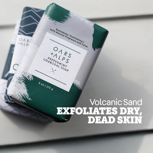 Oars + Alps Exfoliating Bar Soap for Men - Deep Cleaning Peppermint Charcoal | All Skin Types, 1 Pack