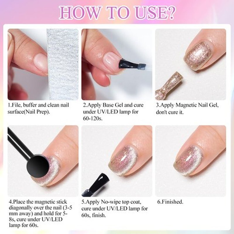 MTSSII Crystal Cat Eye Gel Nail Polish, 6 Colors with Magnet, Glitter Cat Eye Gel Polish Set for Home DIY Manicure Art Design