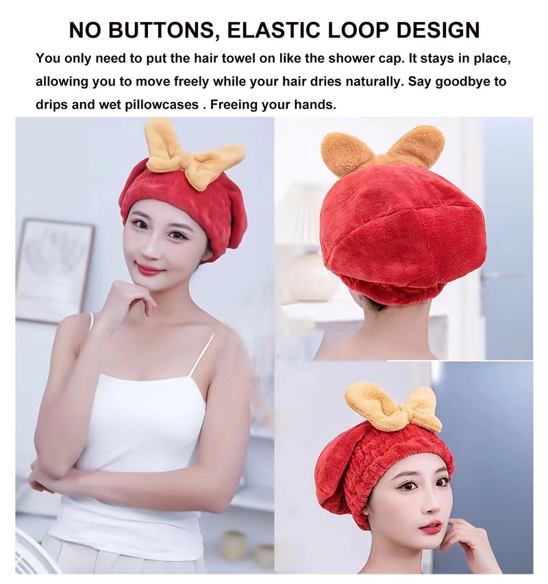 YUMINGUHC 2Pcs Ultra Absorbent Hair Quick Drying Towel for Women Girls New Microfiber Hair Towel Wrap Dry Turban Soft Bow Tie Plopping Head Towels Shower Cap for Kids (Pink+Blue)