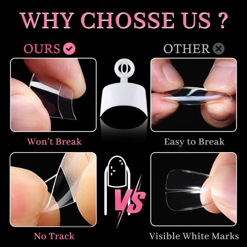 Lifextol 600PCS Short Gel Nail Tips Square Press on Nails White Acrylic Nail Tips Square Fake Nails, 12 Sizes Half Cover Soft Gel Nails Tips Kit for False Nails Extension Artificial Fingernails -D