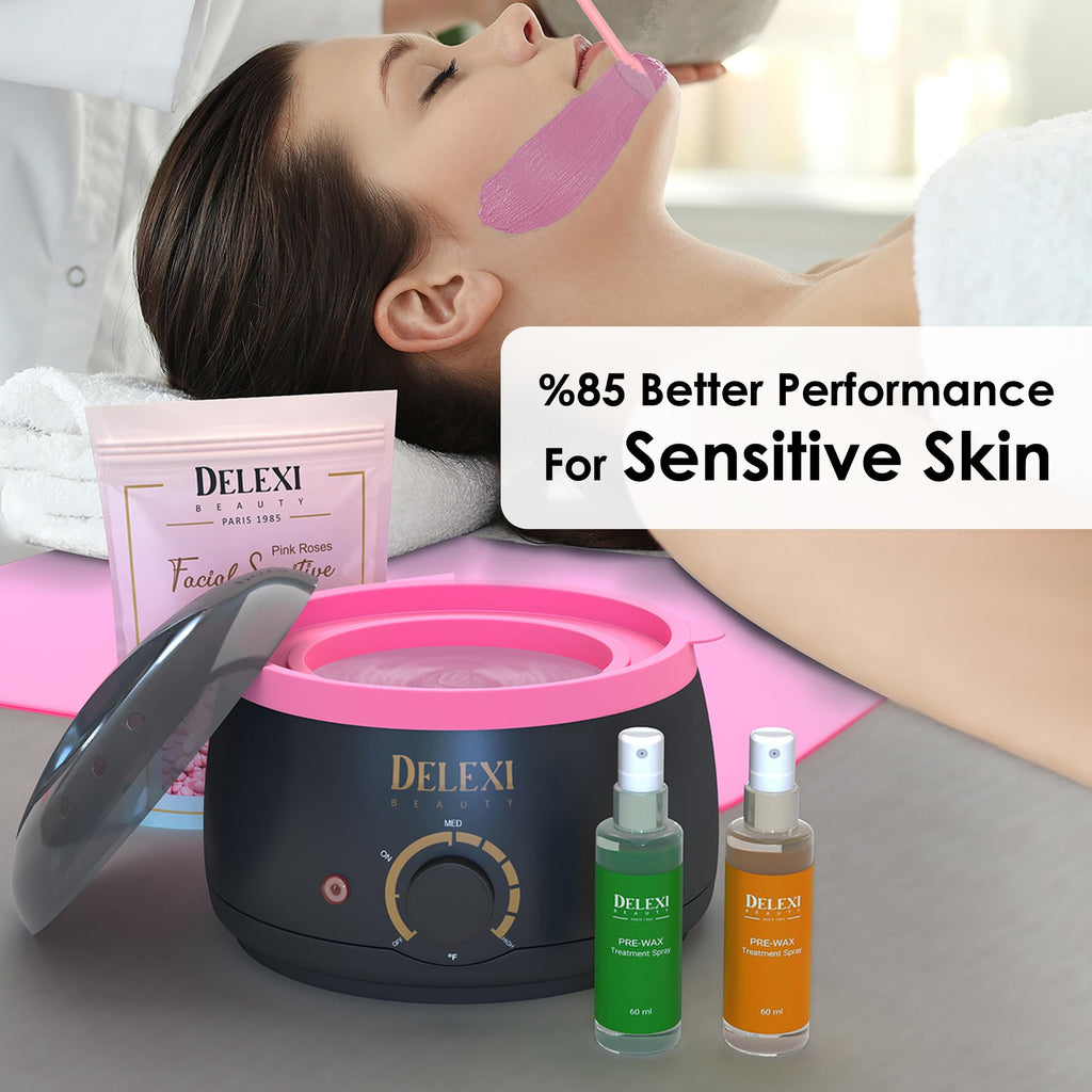 DELEXI Premium Waxing Kit for Women & Men – Painless Hard Wax Beads for Coarse Hair, Smart-Heat Wax Warmer (No Burns), 41-Piece Set for Brazilian, Bikini & Face – Resultados de Salón en Casa
