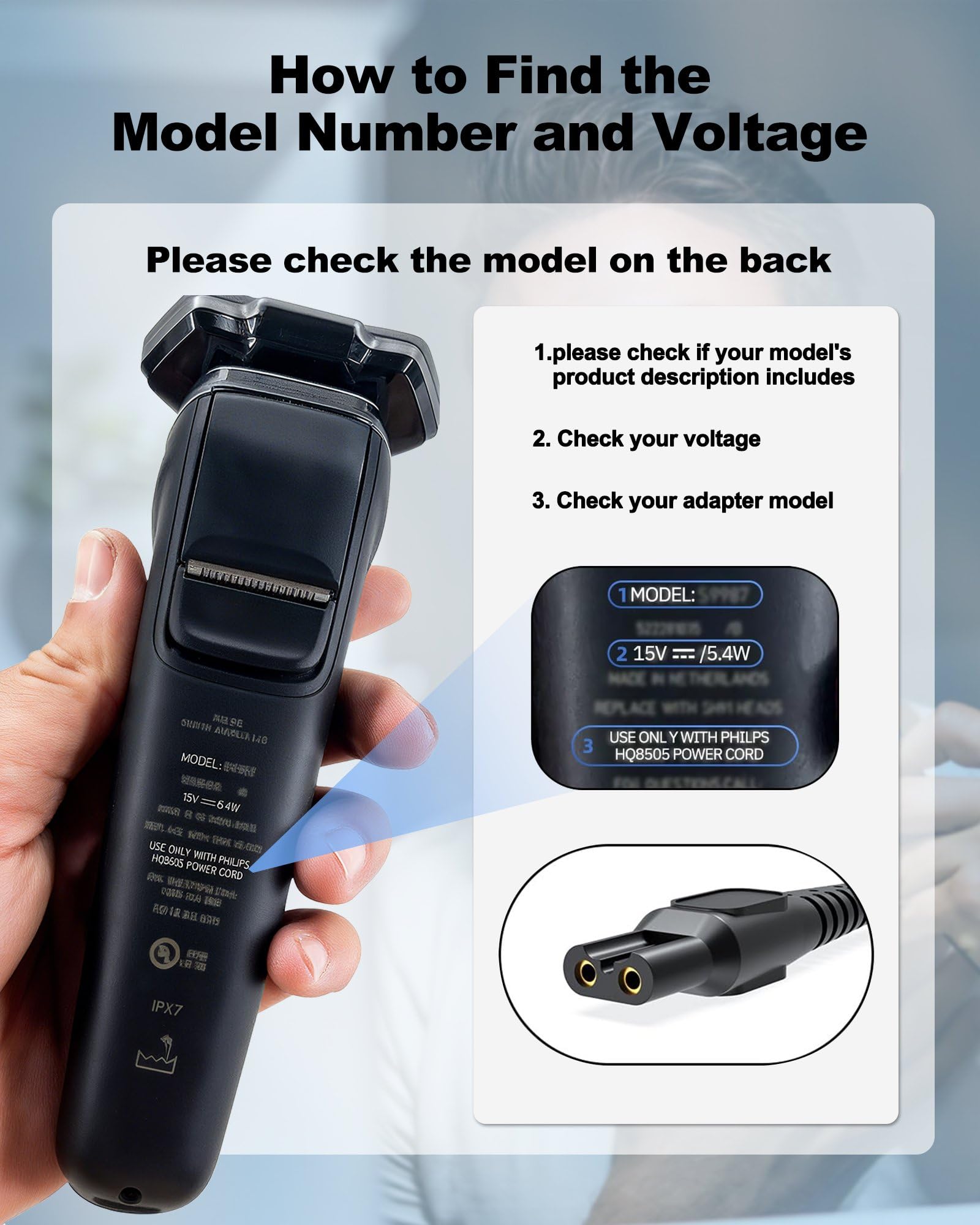 15V Charger Cord Compatible with Philips Norelco HQ8505 - Series 3000 5000 6000 7000 9000, Multigroom MG5750 MG7750 MG7770 - Auto Power Off & Charging Display 6Ft Charging Cable Power Cord (15V DC)
