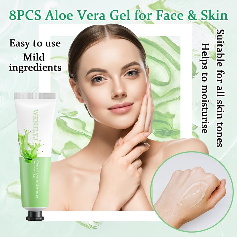 WENJLYJ 8PCS Aloe Vera Gel for Face & Skin,Organic Aloe Vera Gel,Hydrating After Sun Cream for Travel Size,Moisturizing Lotion for Skincare,After Sun Lotion for All Skin Type(A)