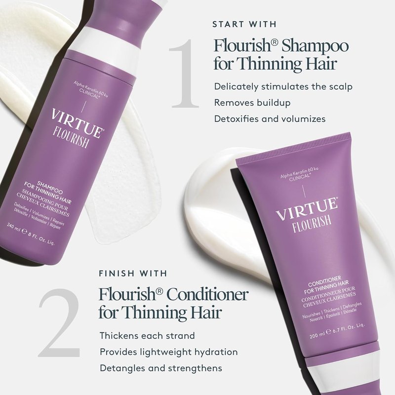 VIRTUE Flourish Conditioner - Sulfate-Free Hair Growth Formula for Fine, Thinning Hair | Color Safe, Detangles & Thickens