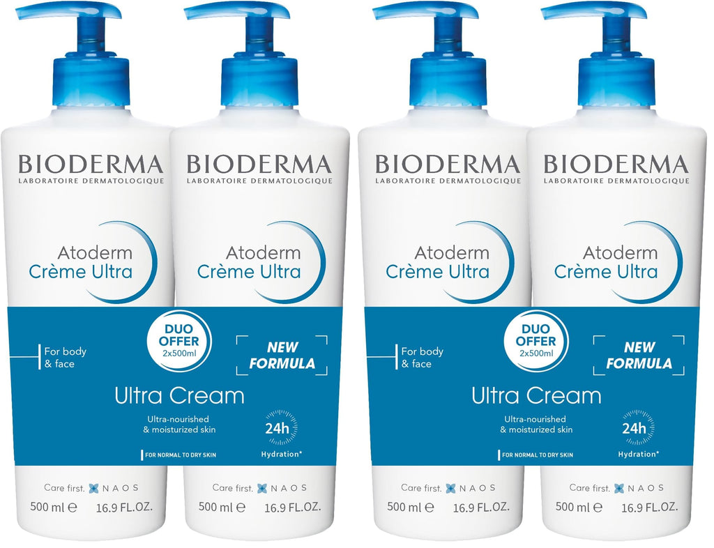 Bioderma Atoderm Ultra Cream Duo Pack,Hydrating Body Moisturizer for Normal to Dry Sensitive Skin 16.9 Fl Oz,(Pack of 4)